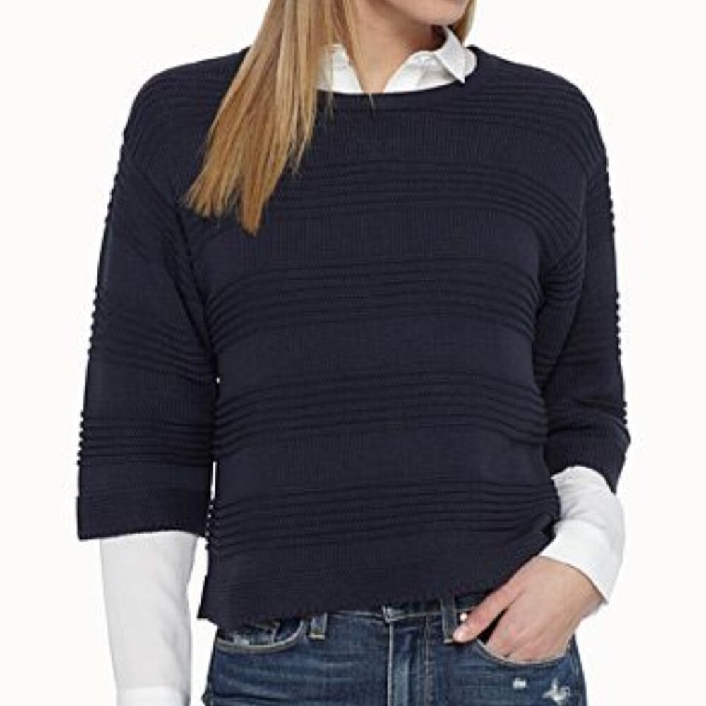 b.young Navy Wide Sleeve Rib Knit Sweater